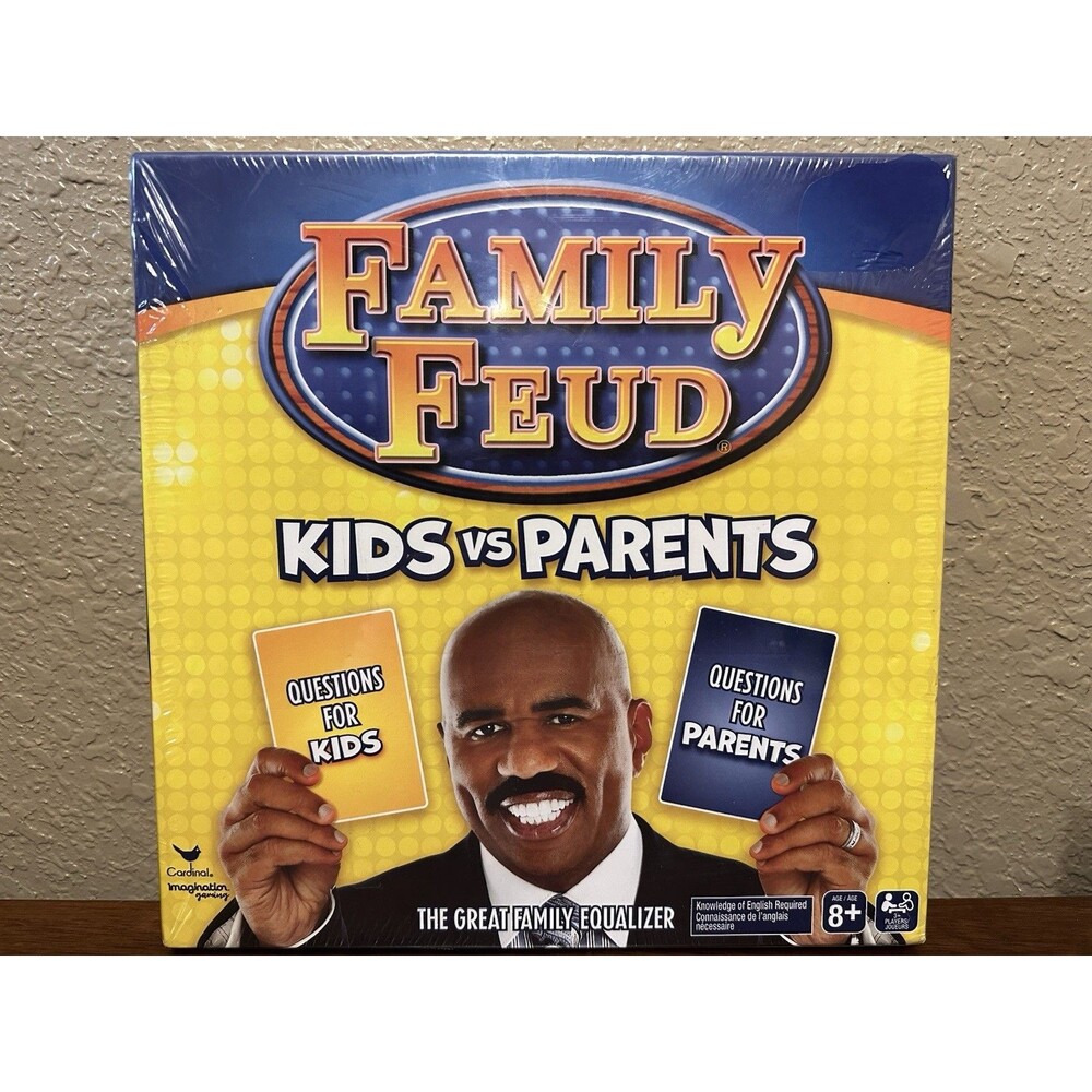 Family Feud Board Game Kids vs Parents New, Rip in Plastic